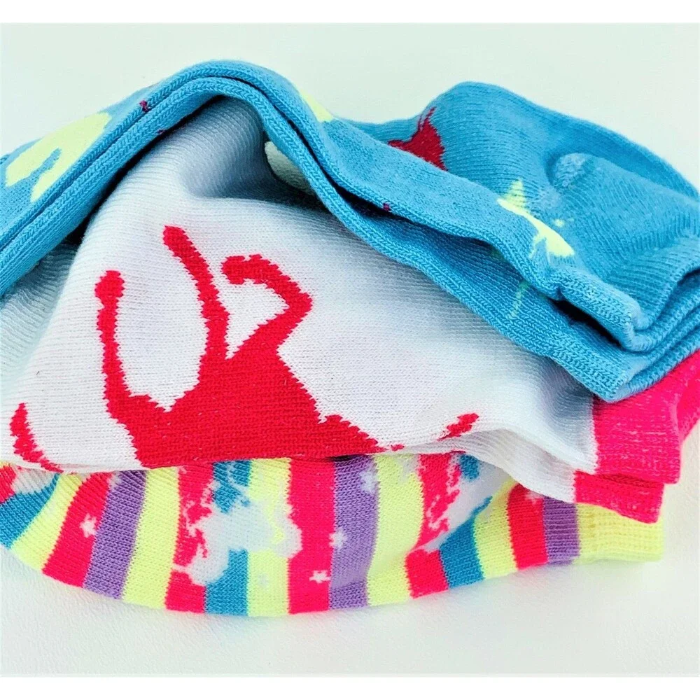 Women's Girls 3 Pk Unicorn Low Cut Socks Novelty Print Pink, Multi Blue Sz 9-11